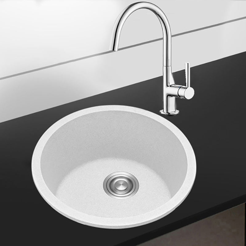 Modern Granite Single Bowl Sink with Basket Strainer Kitchen Sink Round Faucet Silver Clearhalo 'Home Improvement' 'home_improvement' 'home_improvement_kitchen_sinks' 'Kitchen Remodel & Kitchen Fixtures' 'Kitchen Sinks & Faucet Components' 'Kitchen Sinks' 'kitchen_sinks' 7165333