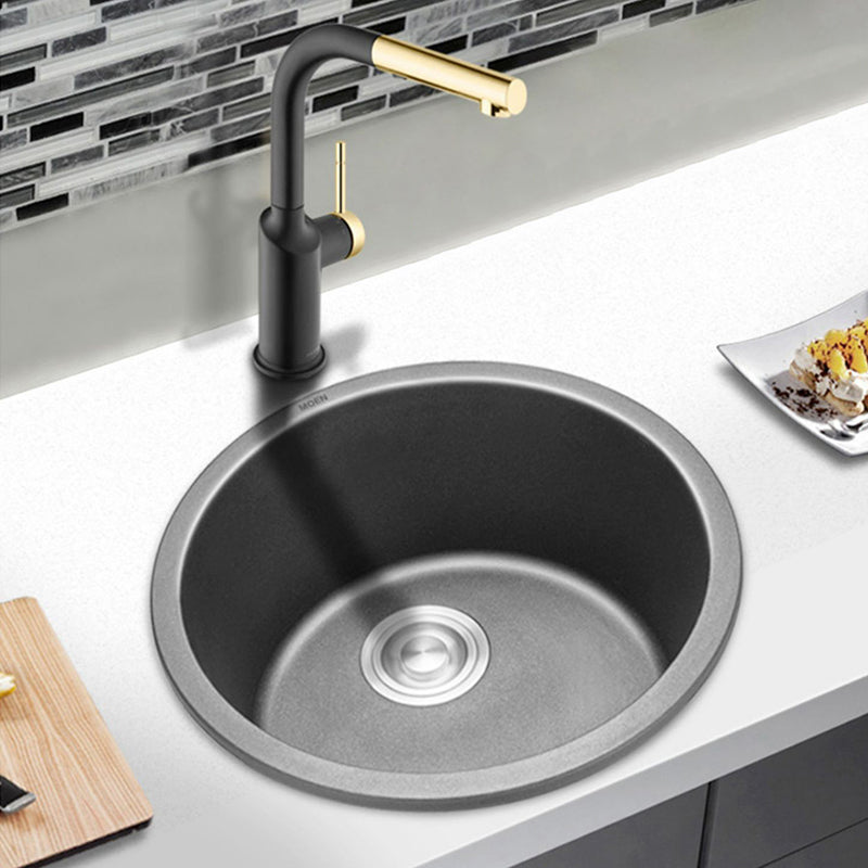 Modern Granite Single Bowl Sink with Basket Strainer Kitchen Sink Clearhalo 'Home Improvement' 'home_improvement' 'home_improvement_kitchen_sinks' 'Kitchen Remodel & Kitchen Fixtures' 'Kitchen Sinks & Faucet Components' 'Kitchen Sinks' 'kitchen_sinks' 7165337