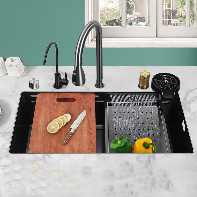 Modern Style Kitchen Sink Noise-cancelling Design Kitchen Double Sink Clearhalo 'Home Improvement' 'home_improvement' 'home_improvement_kitchen_sinks' 'Kitchen Remodel & Kitchen Fixtures' 'Kitchen Sinks & Faucet Components' 'Kitchen Sinks' 'kitchen_sinks' 7165343