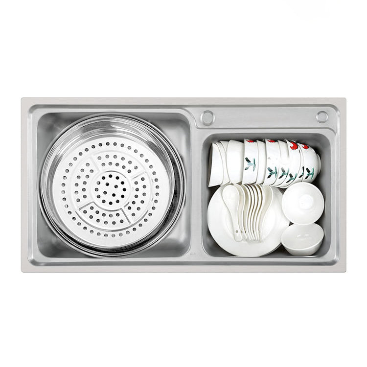 Stainless Steel Kitchen Sink Drop-In Contemporary Style Kitchen Double Sink Clearhalo 'Home Improvement' 'home_improvement' 'home_improvement_kitchen_sinks' 'Kitchen Remodel & Kitchen Fixtures' 'Kitchen Sinks & Faucet Components' 'Kitchen Sinks' 'kitchen_sinks' 7165374