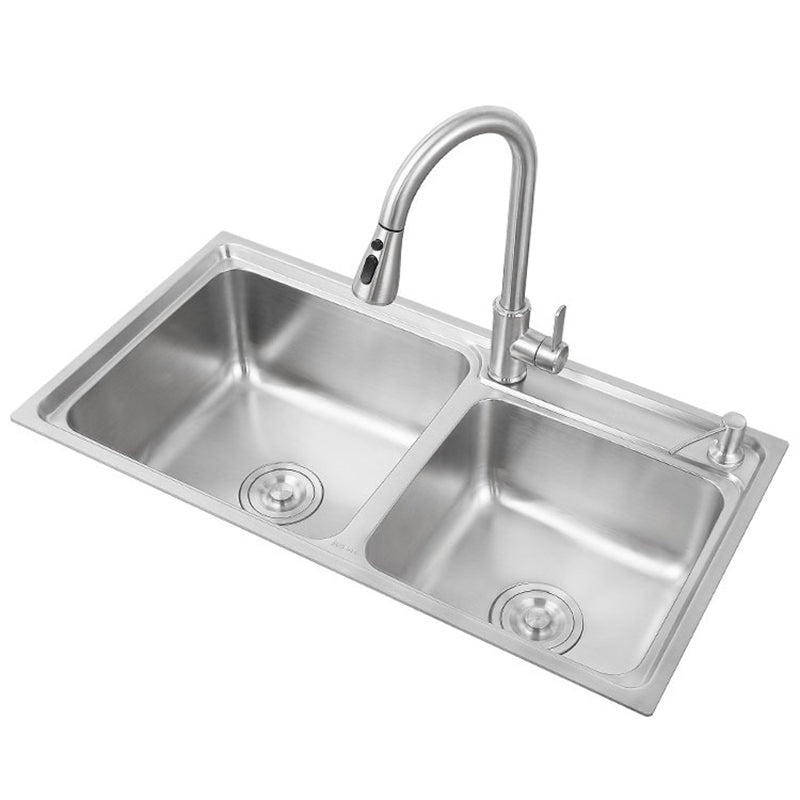 Stainless Steel Kitchen Sink Drop-In Contemporary Style Kitchen Double Sink Clearhalo 'Home Improvement' 'home_improvement' 'home_improvement_kitchen_sinks' 'Kitchen Remodel & Kitchen Fixtures' 'Kitchen Sinks & Faucet Components' 'Kitchen Sinks' 'kitchen_sinks' 7165376