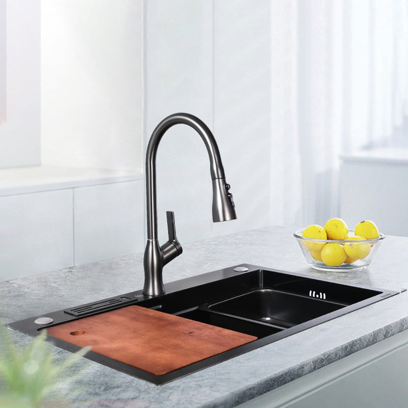 Contemporary Style Kitchen Sink Stainless Steel Kitchen Sink with Cutting Board Stainless Steel 304 29.5"L x 18.1"W x 7.9"H Sink with Faucet Clearhalo 'Home Improvement' 'home_improvement' 'home_improvement_kitchen_sinks' 'Kitchen Remodel & Kitchen Fixtures' 'Kitchen Sinks & Faucet Components' 'Kitchen Sinks' 'kitchen_sinks' 7165387