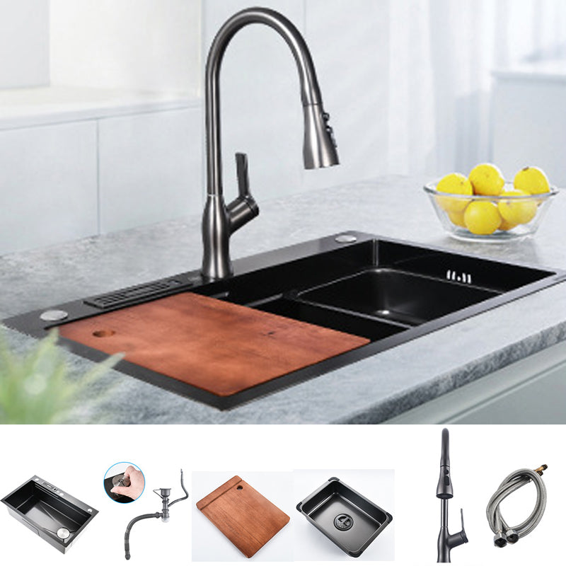 Contemporary Style Kitchen Sink Stainless Steel Kitchen Sink with Cutting Board Sink with Faucet Clearhalo 'Home Improvement' 'home_improvement' 'home_improvement_kitchen_sinks' 'Kitchen Remodel & Kitchen Fixtures' 'Kitchen Sinks & Faucet Components' 'Kitchen Sinks' 'kitchen_sinks' 7165388