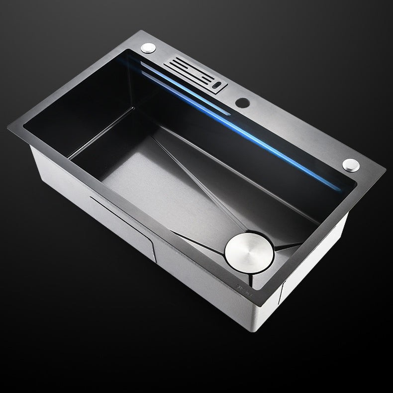 Contemporary Style Kitchen Sink Stainless Steel Kitchen Sink with Cutting Board Clearhalo 'Home Improvement' 'home_improvement' 'home_improvement_kitchen_sinks' 'Kitchen Remodel & Kitchen Fixtures' 'Kitchen Sinks & Faucet Components' 'Kitchen Sinks' 'kitchen_sinks' 7165398