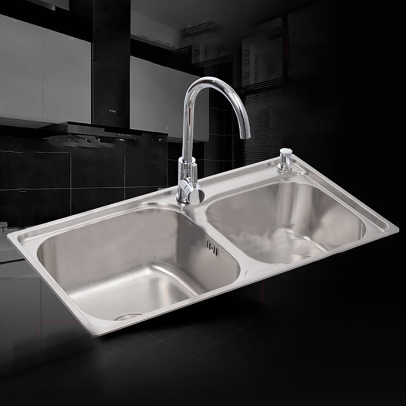 Contemporary Style Kitchen Double Sink Stainless Steel Drop-In Kitchen Sink Clearhalo 'Home Improvement' 'home_improvement' 'home_improvement_kitchen_sinks' 'Kitchen Remodel & Kitchen Fixtures' 'Kitchen Sinks & Faucet Components' 'Kitchen Sinks' 'kitchen_sinks' 7165408