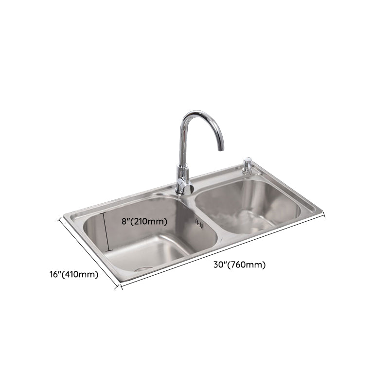 Contemporary Style Kitchen Double Sink Stainless Steel Drop-In Kitchen Sink Clearhalo 'Home Improvement' 'home_improvement' 'home_improvement_kitchen_sinks' 'Kitchen Remodel & Kitchen Fixtures' 'Kitchen Sinks & Faucet Components' 'Kitchen Sinks' 'kitchen_sinks' 7165411