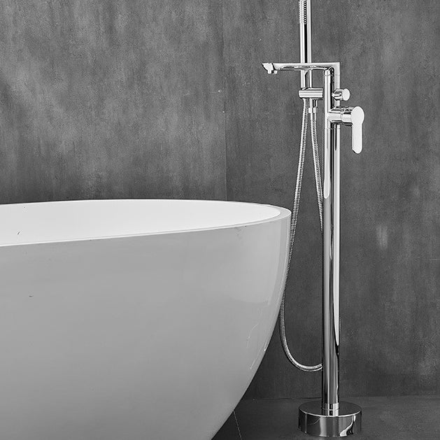 Floor Mounted Freestanding Tub Filler One Hold Metal Freestanding Tub Filler Trim Clearhalo 'Bathroom Remodel & Bathroom Fixtures' 'Bathtub Faucets' 'bathtub_faucets' 'Home Improvement' 'home_improvement' 'home_improvement_bathtub_faucets' 7165470