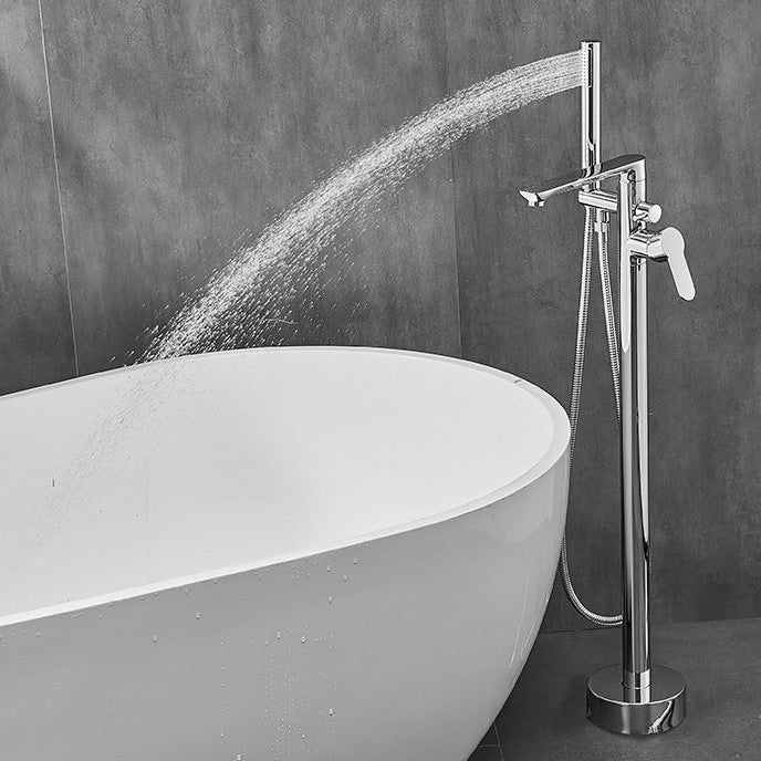 Floor Mounted Freestanding Tub Filler One Hold Metal Freestanding Tub Filler Trim Clearhalo 'Bathroom Remodel & Bathroom Fixtures' 'Bathtub Faucets' 'bathtub_faucets' 'Home Improvement' 'home_improvement' 'home_improvement_bathtub_faucets' 7165472