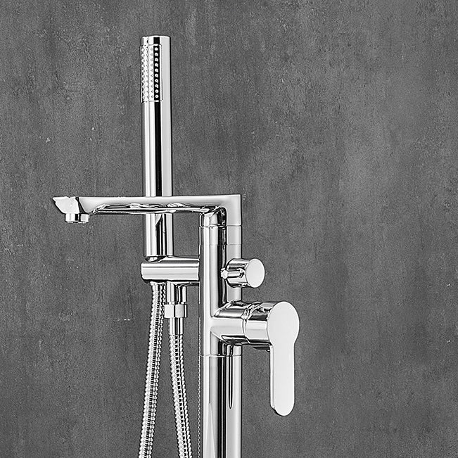 Floor Mounted Freestanding Tub Filler One Hold Metal Freestanding Tub Filler Trim Clearhalo 'Bathroom Remodel & Bathroom Fixtures' 'Bathtub Faucets' 'bathtub_faucets' 'Home Improvement' 'home_improvement' 'home_improvement_bathtub_faucets' 7165479