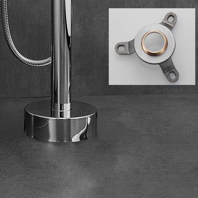 Floor Mounted Freestanding Tub Filler One Hold Metal Freestanding Tub Filler Trim Clearhalo 'Bathroom Remodel & Bathroom Fixtures' 'Bathtub Faucets' 'bathtub_faucets' 'Home Improvement' 'home_improvement' 'home_improvement_bathtub_faucets' 7165480