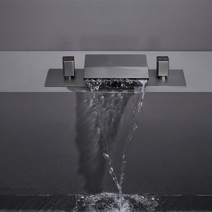 Deck Mounted Copper Roman Tub Faucet Waterfall Low Arc Roman Tub Faucet Set Gun Grey Clearhalo 'Bathroom Remodel & Bathroom Fixtures' 'Bathtub Faucets' 'bathtub_faucets' 'Home Improvement' 'home_improvement' 'home_improvement_bathtub_faucets' 7165483