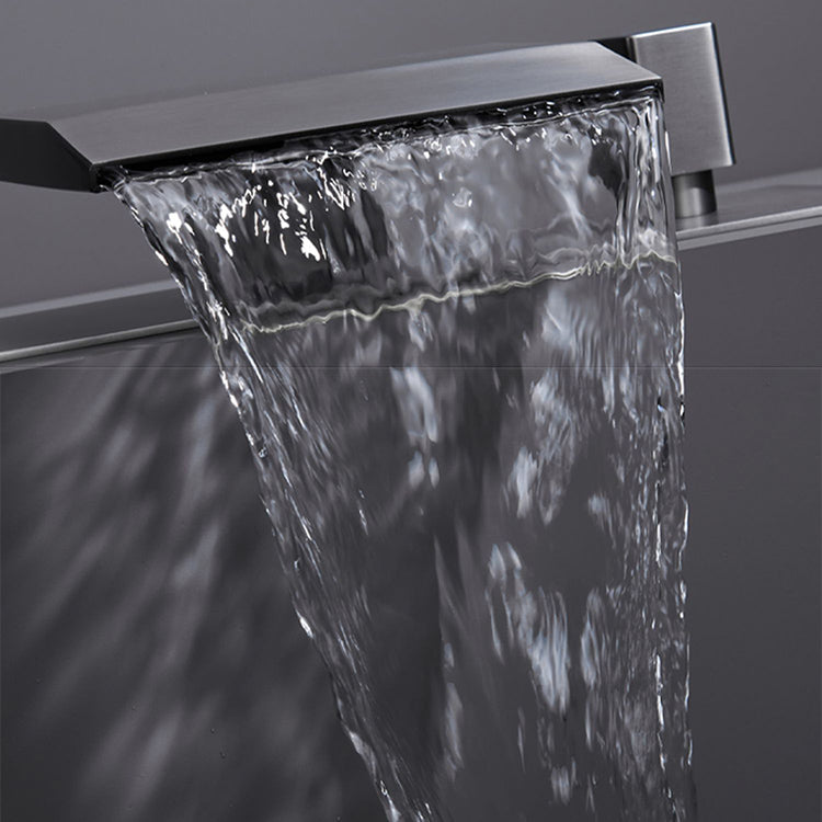 Deck Mounted Copper Roman Tub Faucet Waterfall Low Arc Roman Tub Faucet Set Clearhalo 'Bathroom Remodel & Bathroom Fixtures' 'Bathtub Faucets' 'bathtub_faucets' 'Home Improvement' 'home_improvement' 'home_improvement_bathtub_faucets' 7165492