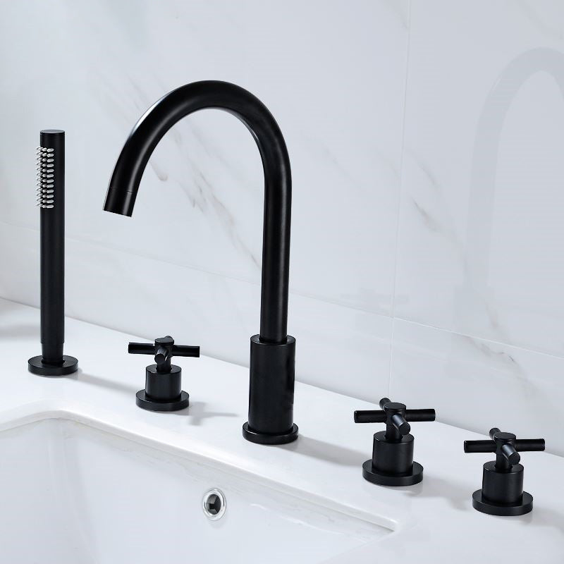 Modern Deck Mounted Tub Faucet Trim Metal Tub Faucet Trim with Hose Black 5 Hole Faucets Clearhalo 'Bathroom Remodel & Bathroom Fixtures' 'Bathtub Faucets' 'bathtub_faucets' 'Home Improvement' 'home_improvement' 'home_improvement_bathtub_faucets' 7165508