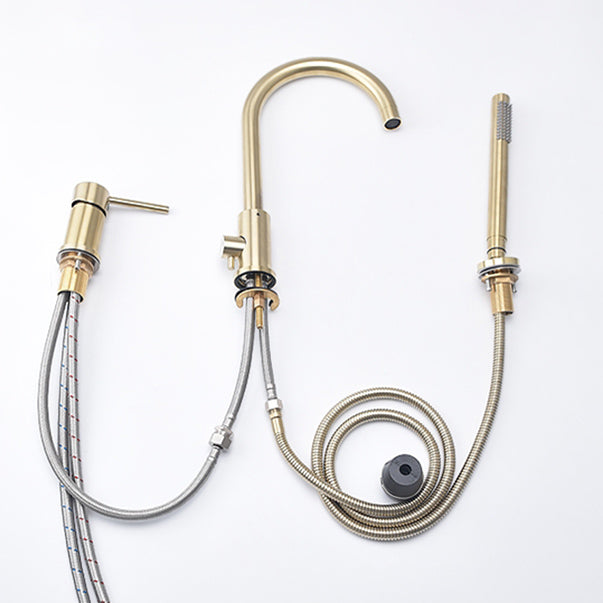 Modern Deck Mounted Tub Faucet Trim Metal Tub Faucet Trim with Hose Clearhalo 'Bathroom Remodel & Bathroom Fixtures' 'Bathtub Faucets' 'bathtub_faucets' 'Home Improvement' 'home_improvement' 'home_improvement_bathtub_faucets' 7165513