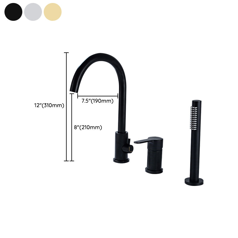 Modern Deck Mounted Tub Faucet Trim Metal Tub Faucet Trim with Hose Clearhalo 'Bathroom Remodel & Bathroom Fixtures' 'Bathtub Faucets' 'bathtub_faucets' 'Home Improvement' 'home_improvement' 'home_improvement_bathtub_faucets' 7165518