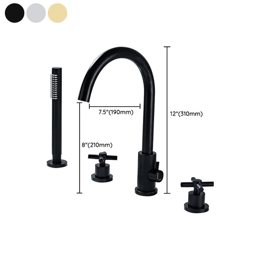 Modern Deck Mounted Tub Faucet Trim Metal Tub Faucet Trim with Hose Clearhalo 'Bathroom Remodel & Bathroom Fixtures' 'Bathtub Faucets' 'bathtub_faucets' 'Home Improvement' 'home_improvement' 'home_improvement_bathtub_faucets' 7165520