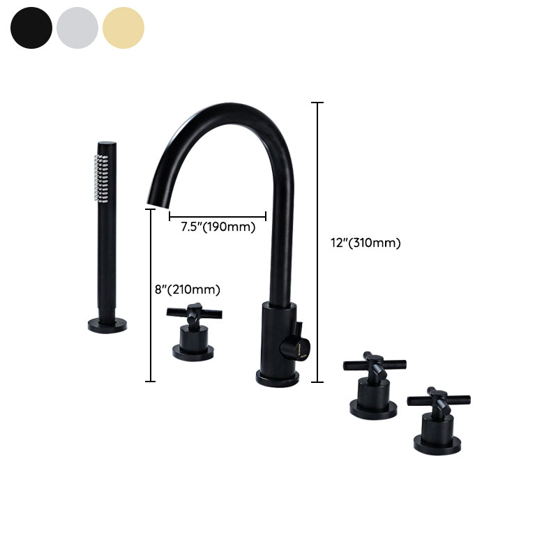 Modern Deck Mounted Tub Faucet Trim Metal Tub Faucet Trim with Hose Clearhalo 'Bathroom Remodel & Bathroom Fixtures' 'Bathtub Faucets' 'bathtub_faucets' 'Home Improvement' 'home_improvement' 'home_improvement_bathtub_faucets' 7165521