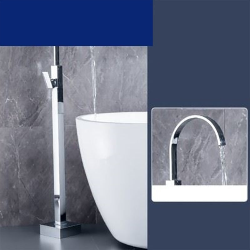 Floor Mounted Metal Freestanding Tub Filler One Hold Freestanding Tub Filler Trim Chrome Flat Hand Shower Not Included Clearhalo 'Bathroom Remodel & Bathroom Fixtures' 'Bathtub Faucets' 'bathtub_faucets' 'Home Improvement' 'home_improvement' 'home_improvement_bathtub_faucets' 7165544
