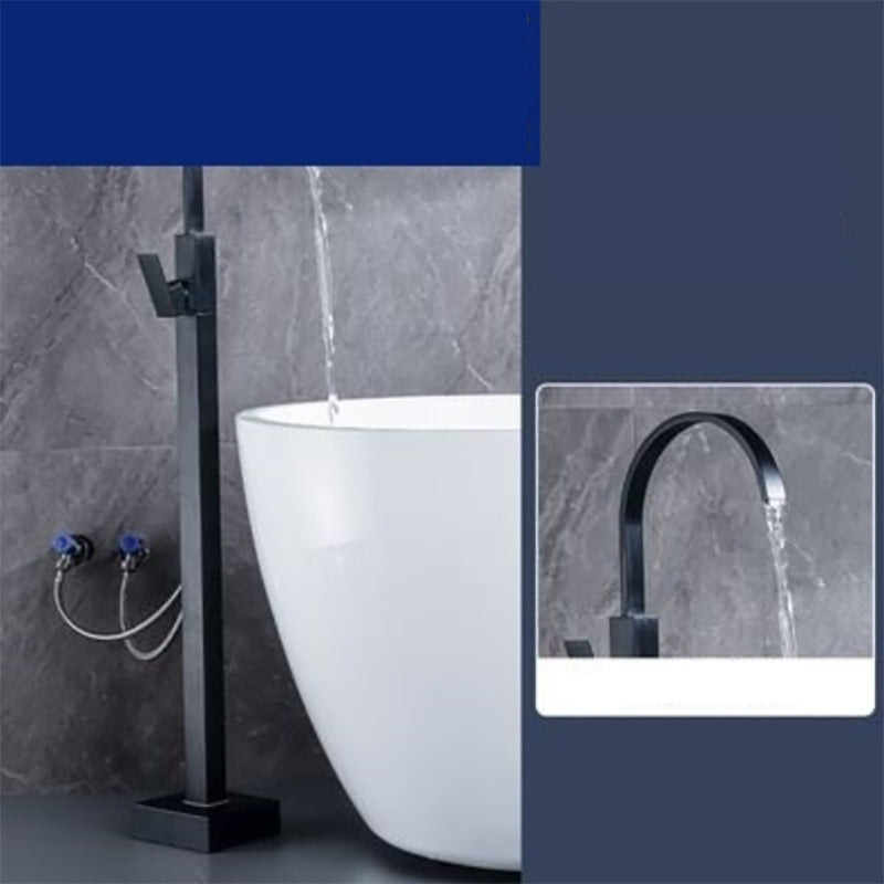 Floor Mounted Metal Freestanding Tub Filler One Hold Freestanding Tub Filler Trim Black Flat Hand Shower Not Included Clearhalo 'Bathroom Remodel & Bathroom Fixtures' 'Bathtub Faucets' 'bathtub_faucets' 'Home Improvement' 'home_improvement' 'home_improvement_bathtub_faucets' 7165545