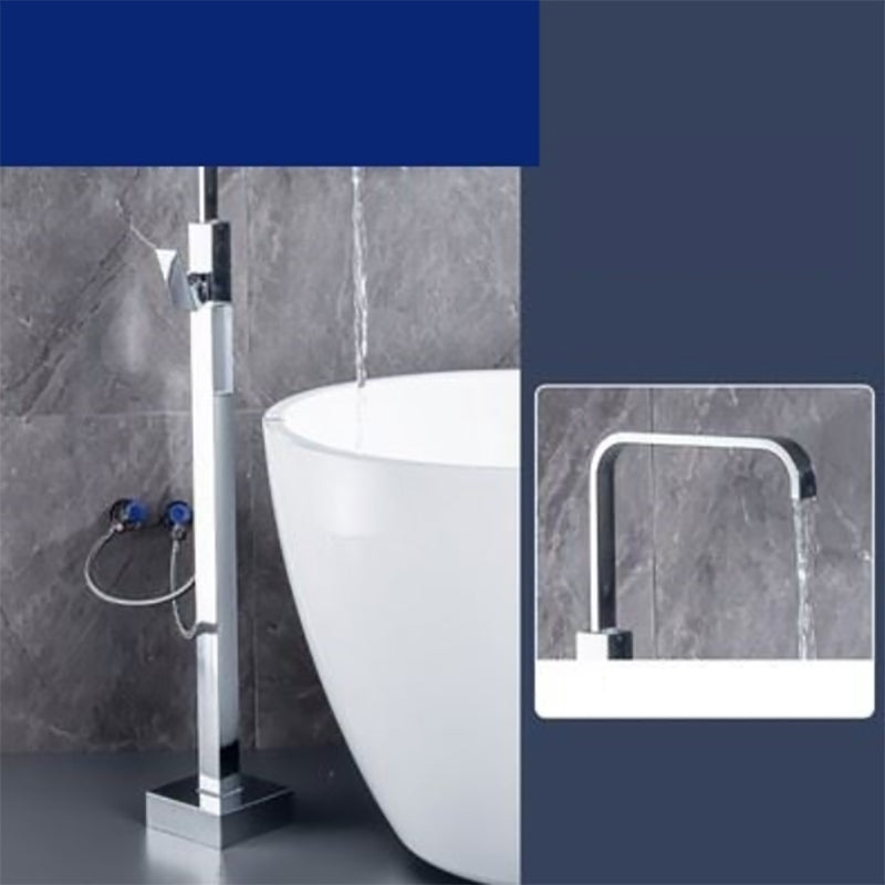 Floor Mounted Metal Freestanding Tub Filler One Hold Freestanding Tub Filler Trim Chrome 7 Shape Hand Shower Not Included Clearhalo 'Bathroom Remodel & Bathroom Fixtures' 'Bathtub Faucets' 'bathtub_faucets' 'Home Improvement' 'home_improvement' 'home_improvement_bathtub_faucets' 7165546