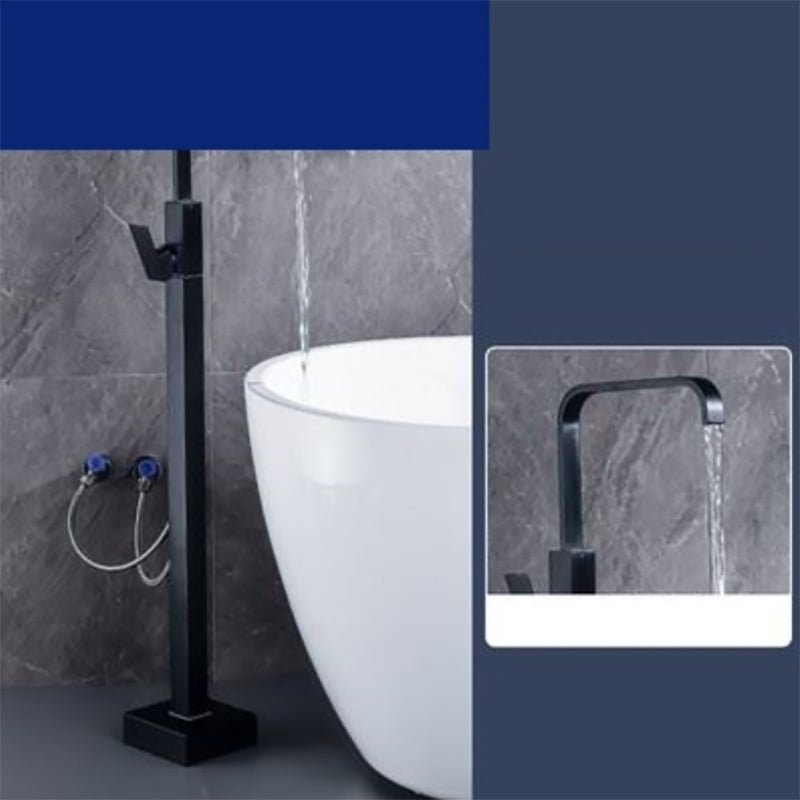 Floor Mounted Metal Freestanding Tub Filler One Hold Freestanding Tub Filler Trim Black 7 Shape Hand Shower Not Included Clearhalo 'Bathroom Remodel & Bathroom Fixtures' 'Bathtub Faucets' 'bathtub_faucets' 'Home Improvement' 'home_improvement' 'home_improvement_bathtub_faucets' 7165547