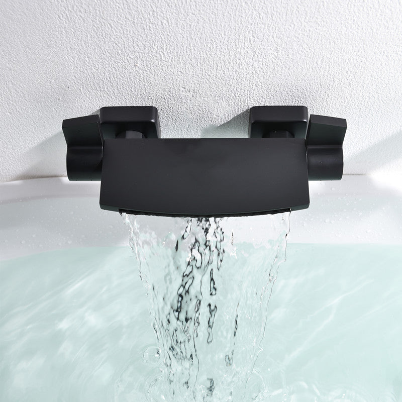Classic Bath Faucet Solid Color Wall Mounted Waterfall Bathroom Faucet Black Hand Shower Not Included Clearhalo 'Bathroom Remodel & Bathroom Fixtures' 'Bathtub Faucets' 'bathtub_faucets' 'Home Improvement' 'home_improvement' 'home_improvement_bathtub_faucets' 7165562