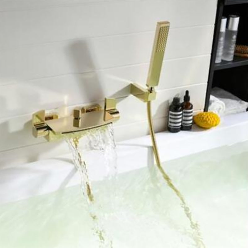 Classic Bath Faucet Solid Color Wall Mounted Waterfall Bathroom Faucet Gold Hand Shower Included Clearhalo 'Bathroom Remodel & Bathroom Fixtures' 'Bathtub Faucets' 'bathtub_faucets' 'Home Improvement' 'home_improvement' 'home_improvement_bathtub_faucets' 7165572