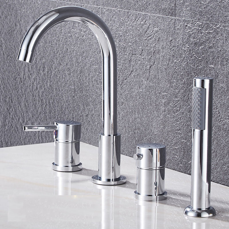 Modern Style Roman Tub Faucet Deck-Mount Copper Roman Tub Faucet Silver Lever Handles 4 Hole Faucets Clearhalo 'Bathroom Remodel & Bathroom Fixtures' 'Bathtub Faucets' 'bathtub_faucets' 'Home Improvement' 'home_improvement' 'home_improvement_bathtub_faucets' 7165616