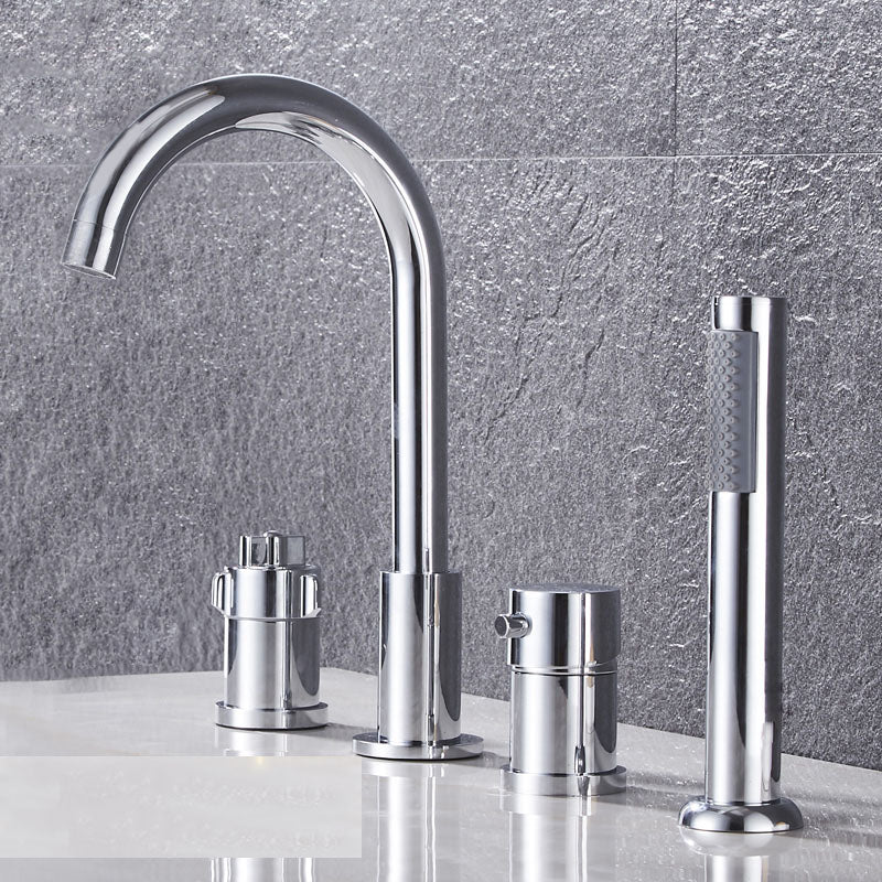 Modern Style Roman Tub Faucet Deck-Mount Copper Roman Tub Faucet Silver Knob Handles 4 Hole Faucets Clearhalo 'Bathroom Remodel & Bathroom Fixtures' 'Bathtub Faucets' 'bathtub_faucets' 'Home Improvement' 'home_improvement' 'home_improvement_bathtub_faucets' 7165617