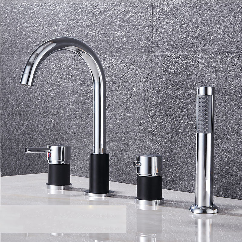 Modern Style Roman Tub Faucet Deck-Mount Copper Roman Tub Faucet Silver Black Lever Handles 4 Hole Faucets Clearhalo 'Bathroom Remodel & Bathroom Fixtures' 'Bathtub Faucets' 'bathtub_faucets' 'Home Improvement' 'home_improvement' 'home_improvement_bathtub_faucets' 7165632