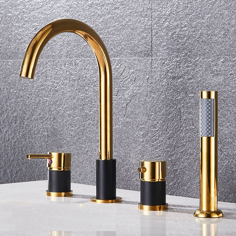 Modern Style Roman Tub Faucet Deck-Mount Copper Roman Tub Faucet Black-Gold Lever Handles 4 Hole Faucets Clearhalo 'Bathroom Remodel & Bathroom Fixtures' 'Bathtub Faucets' 'bathtub_faucets' 'Home Improvement' 'home_improvement' 'home_improvement_bathtub_faucets' 7165635