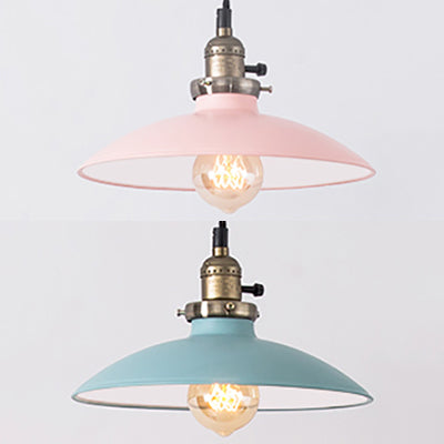 1 Bulb Ceiling Pendant Loft Stylish Shallow Dome Metallic Hanging Lamp in Pink/Blue for Dining Table Clearhalo 'Art Deco Pendants' 'Cast Iron' 'Ceiling Lights' 'Ceramic' 'Crystal' 'Industrial Pendants' 'Industrial' 'Metal' 'Middle Century Pendants' 'Pendant Lights' 'Pendants' 'Tiffany' Lighting' 71683