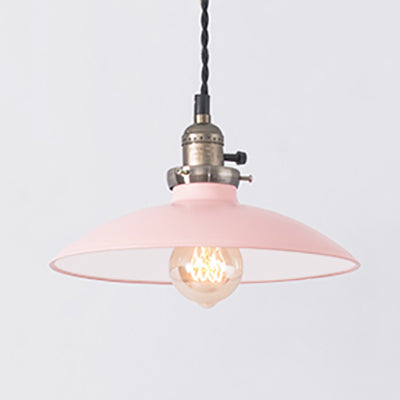 1 Bulb Ceiling Pendant Loft Stylish Shallow Dome Metallic Hanging Lamp in Pink/Blue for Dining Table Pink Clearhalo 'Art Deco Pendants' 'Cast Iron' 'Ceiling Lights' 'Ceramic' 'Crystal' 'Industrial Pendants' 'Industrial' 'Metal' 'Middle Century Pendants' 'Pendant Lights' 'Pendants' 'Tiffany' Lighting' 71684