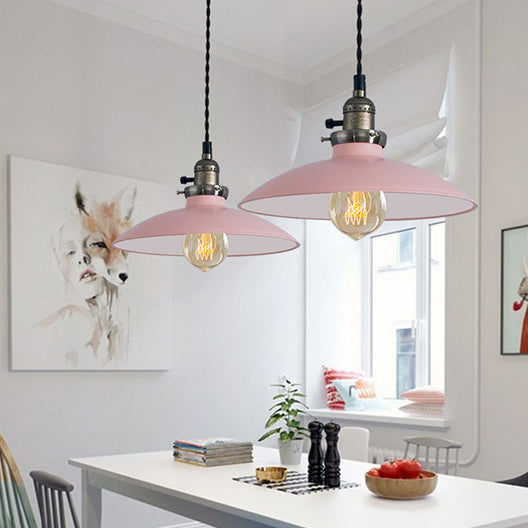 1 Bulb Ceiling Pendant Loft Stylish Shallow Dome Metallic Hanging Lamp in Pink/Blue for Dining Table Clearhalo 'Art Deco Pendants' 'Cast Iron' 'Ceiling Lights' 'Ceramic' 'Crystal' 'Industrial Pendants' 'Industrial' 'Metal' 'Middle Century Pendants' 'Pendant Lights' 'Pendants' 'Tiffany' Lighting' 71685