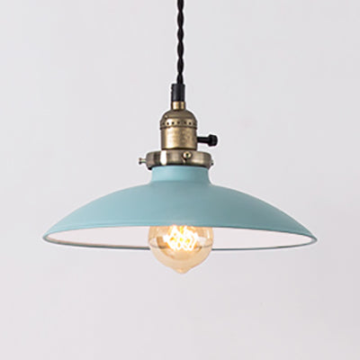 1 Bulb Ceiling Pendant Loft Stylish Shallow Dome Metallic Hanging Lamp in Pink/Blue for Dining Table Blue Clearhalo 'Art Deco Pendants' 'Cast Iron' 'Ceiling Lights' 'Ceramic' 'Crystal' 'Industrial Pendants' 'Industrial' 'Metal' 'Middle Century Pendants' 'Pendant Lights' 'Pendants' 'Tiffany' Lighting' 71687