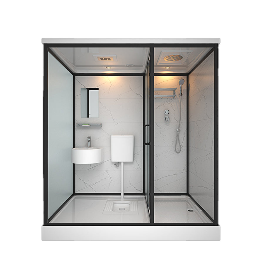 Rectangle Tempered Glass Shower Stall Clear Framed Shower Enclosure 75"L x 47"W x 85"H Heating+Latrine Pit Clearhalo 'Bathroom Remodel & Bathroom Fixtures' 'Home Improvement' 'home_improvement' 'home_improvement_shower_stalls_enclosures' 'Shower Stalls & Enclosures' 'shower_stalls_enclosures' 'Showers & Bathtubs' 7168765