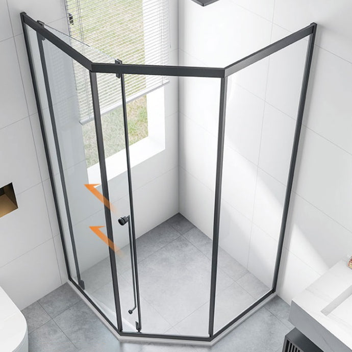 Framed Single Sliding Corner Shower Enclosure with Single Door Handles Clearhalo 'Bathroom Remodel & Bathroom Fixtures' 'Home Improvement' 'home_improvement' 'home_improvement_shower_stalls_enclosures' 'Shower Stalls & Enclosures' 'shower_stalls_enclosures' 'Showers & Bathtubs' 7168792