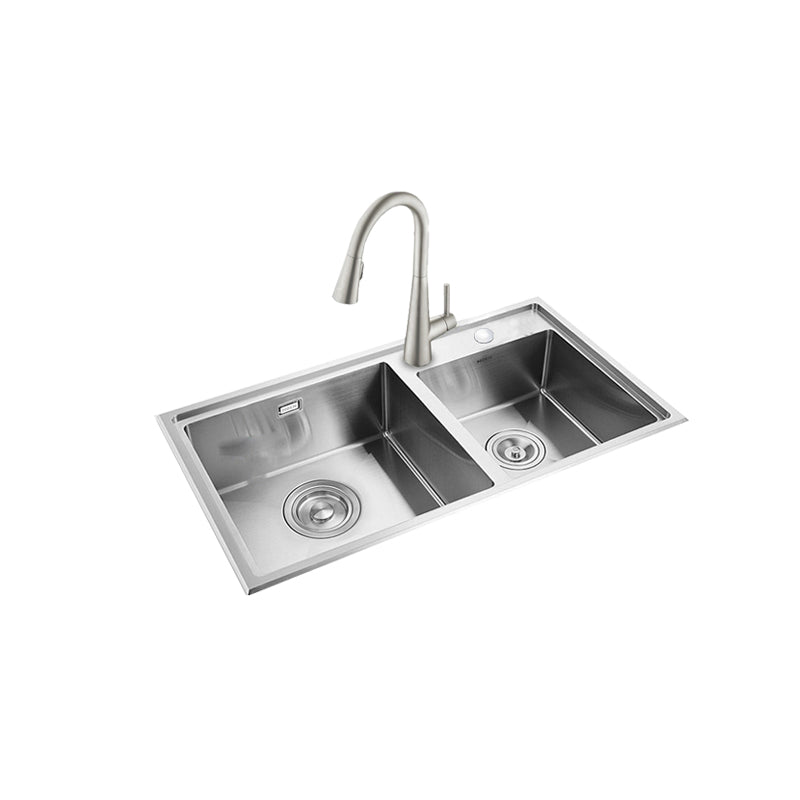 Kitchen Sink Drop-In Stainless Steel Kitchen Double Sink with Drain Assembly Clearhalo 'Home Improvement' 'home_improvement' 'home_improvement_kitchen_sinks' 'Kitchen Remodel & Kitchen Fixtures' 'Kitchen Sinks & Faucet Components' 'Kitchen Sinks' 'kitchen_sinks' 7169195
