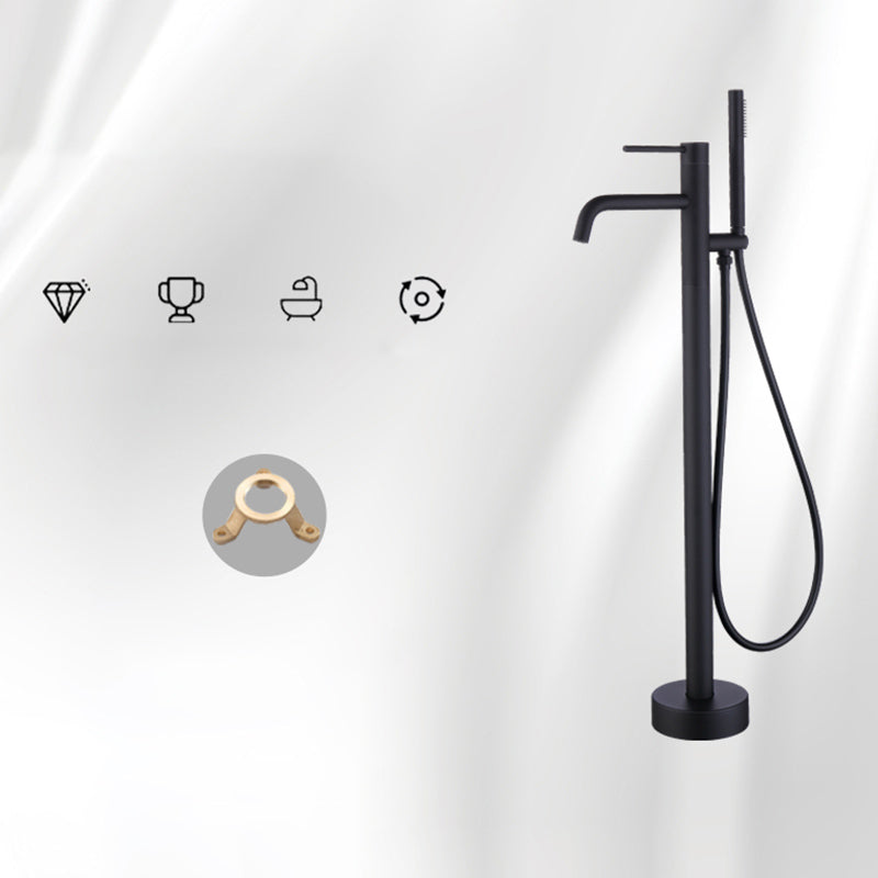 Floor Mounted Metal Freestanding Tub Filler One Handle Freestanding Faucet Black Ground Clearhalo 'Bathroom Remodel & Bathroom Fixtures' 'Bathtub Faucets' 'bathtub_faucets' 'Home Improvement' 'home_improvement' 'home_improvement_bathtub_faucets' 7169381