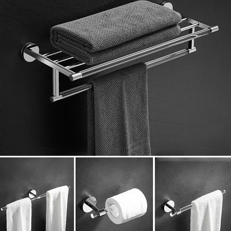 Modern Bathroom Accessory As Individual Or As a Set in Plastic and Metal Silver 4-Piece Set Clearhalo 'Bathroom Hardware Sets' 'Bathroom Hardware' 'Bathroom Remodel & Bathroom Fixtures' 'bathroom_hardware_sets' 'Home Improvement' 'home_improvement' 'home_improvement_bathroom_hardware_sets' 7174155