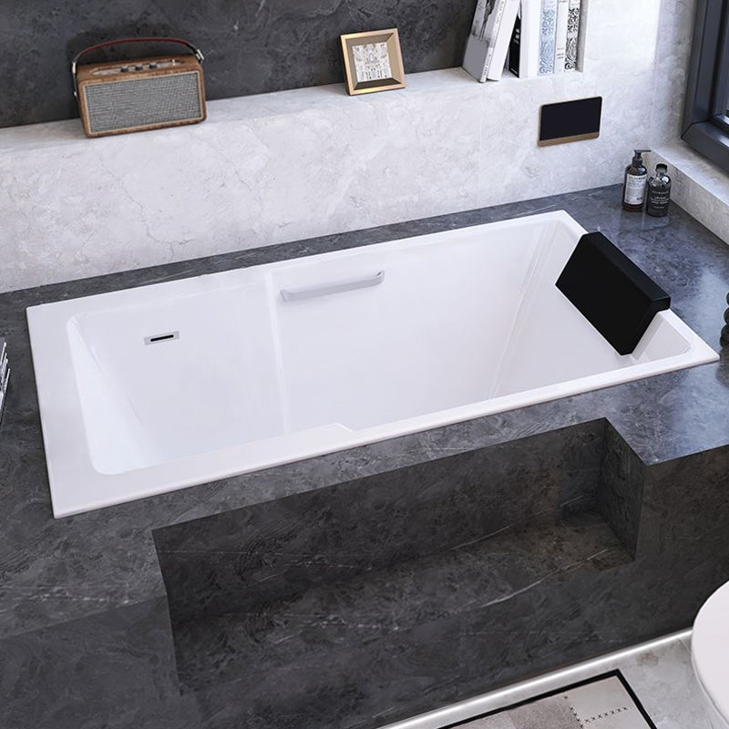 Modern Soaking Acrylic Bathtub Rectangular Drop-in White Bath Tub with Pillow Armrest Clearhalo 'Bathroom Remodel & Bathroom Fixtures' 'Bathtubs' 'Home Improvement' 'home_improvement' 'home_improvement_bathtubs' 'Showers & Bathtubs' 7174422