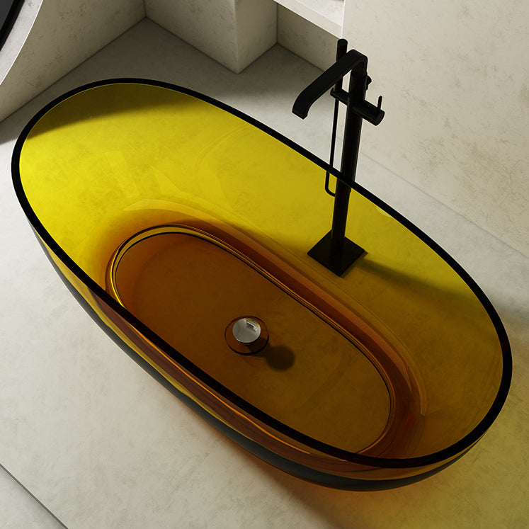 Antique Finish Soaking Bath Tub Stand Alone Modern Oval Bathtub Yellow Clearhalo 'Bathroom Remodel & Bathroom Fixtures' 'Bathtubs' 'Home Improvement' 'home_improvement' 'home_improvement_bathtubs' 'Showers & Bathtubs' 7174445