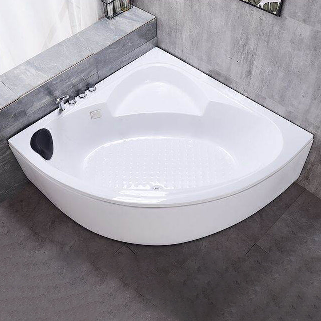 Flat Bottom Soaking Bathtub Antique Finish Corner Modern Bath Tub Without Seat Tub with Silver 5-Piece Set and Pillow Clearhalo 'Bathroom Remodel & Bathroom Fixtures' 'Bathtubs' 'Home Improvement' 'home_improvement' 'home_improvement_bathtubs' 'Showers & Bathtubs' 7174470