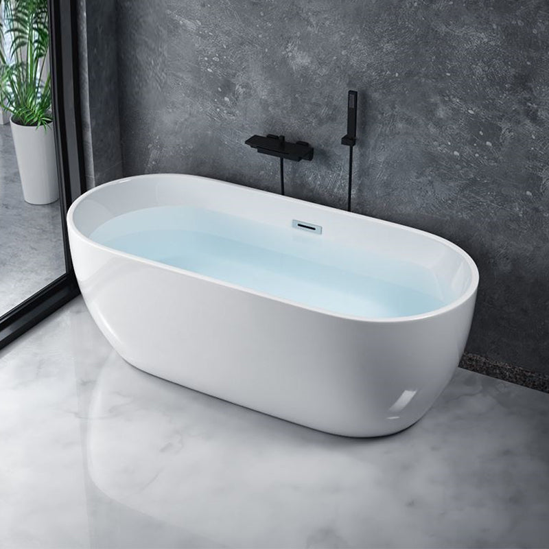 White Stand Alone Bath Modern Oval Soaking Acrylic Back to Wall Bathtub Tub with Wall Mounted Faucets Clearhalo 'Bathroom Remodel & Bathroom Fixtures' 'Bathtubs' 'Home Improvement' 'home_improvement' 'home_improvement_bathtubs' 'Showers & Bathtubs' 7174491