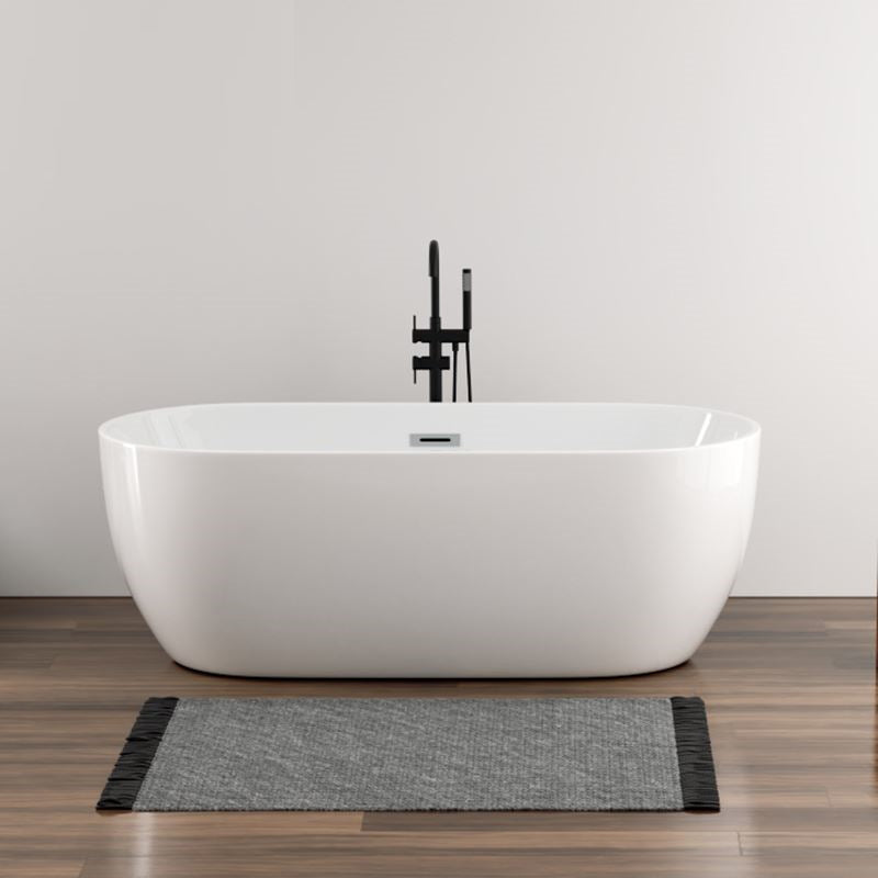 White Stand Alone Bath Modern Oval Soaking Acrylic Back to Wall Bathtub Tub with Freestanding Tub Fillers Clearhalo 'Bathroom Remodel & Bathroom Fixtures' 'Bathtubs' 'Home Improvement' 'home_improvement' 'home_improvement_bathtubs' 'Showers & Bathtubs' 7174493