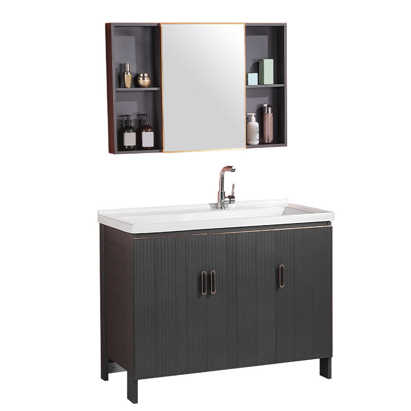 Waterproof Vanity Grey Single Sink Freestanding Mirror Rectangular Bath Vanity with Doors Clearhalo 'Bathroom Remodel & Bathroom Fixtures' 'Bathroom Vanities' 'bathroom_vanities' 'Home Improvement' 'home_improvement' 'home_improvement_bathroom_vanities' 7174595