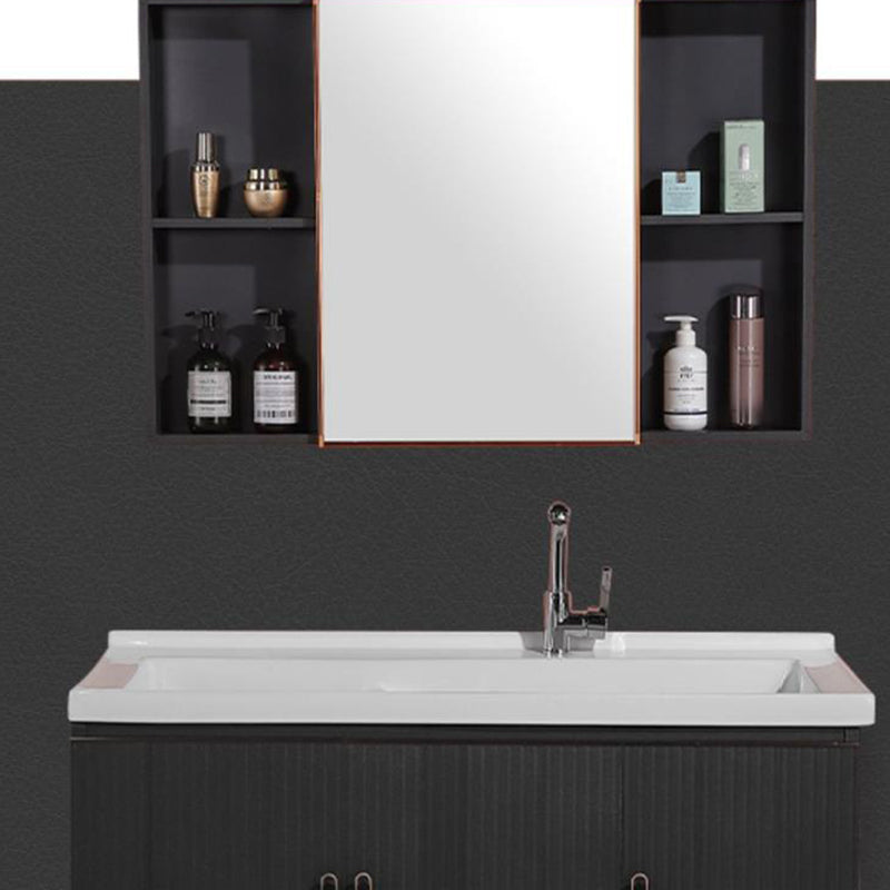 Waterproof Vanity Grey Single Sink Freestanding Mirror Rectangular Bath Vanity with Doors Clearhalo 'Bathroom Remodel & Bathroom Fixtures' 'Bathroom Vanities' 'bathroom_vanities' 'Home Improvement' 'home_improvement' 'home_improvement_bathroom_vanities' 7174600
