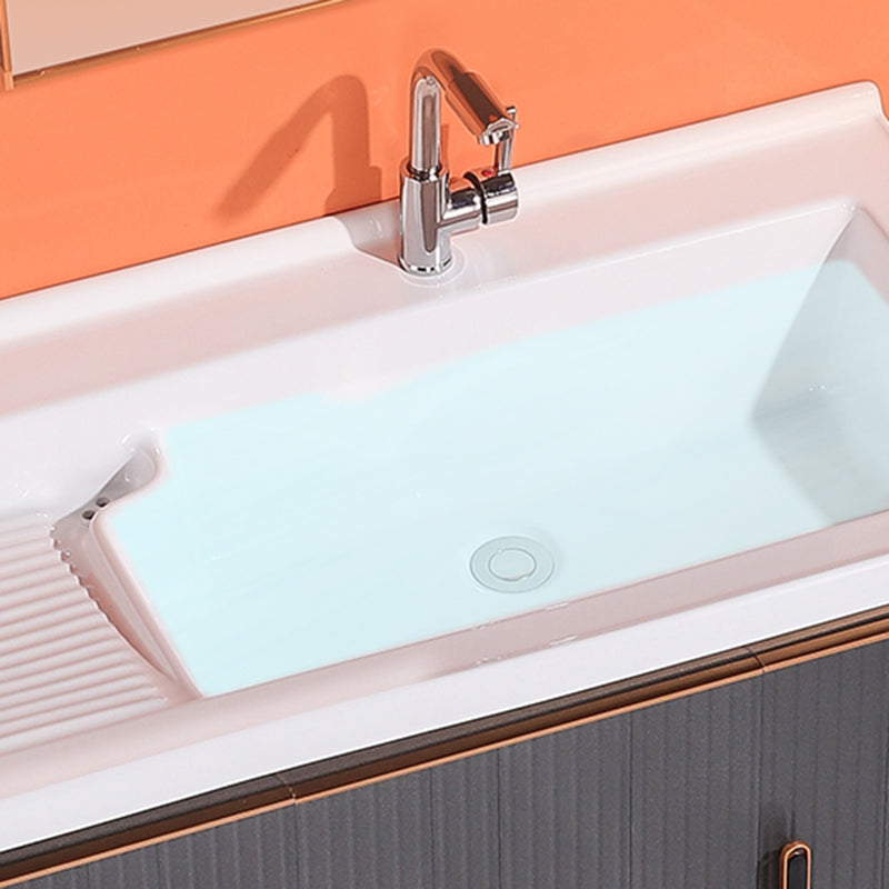 Waterproof Vanity Grey Single Sink Freestanding Mirror Rectangular Bath Vanity with Doors Clearhalo 'Bathroom Remodel & Bathroom Fixtures' 'Bathroom Vanities' 'bathroom_vanities' 'Home Improvement' 'home_improvement' 'home_improvement_bathroom_vanities' 7174602