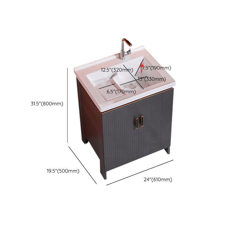 Waterproof Vanity Grey Single Sink Freestanding Mirror Rectangular Bath Vanity with Doors Clearhalo 'Bathroom Remodel & Bathroom Fixtures' 'Bathroom Vanities' 'bathroom_vanities' 'Home Improvement' 'home_improvement' 'home_improvement_bathroom_vanities' 7174603