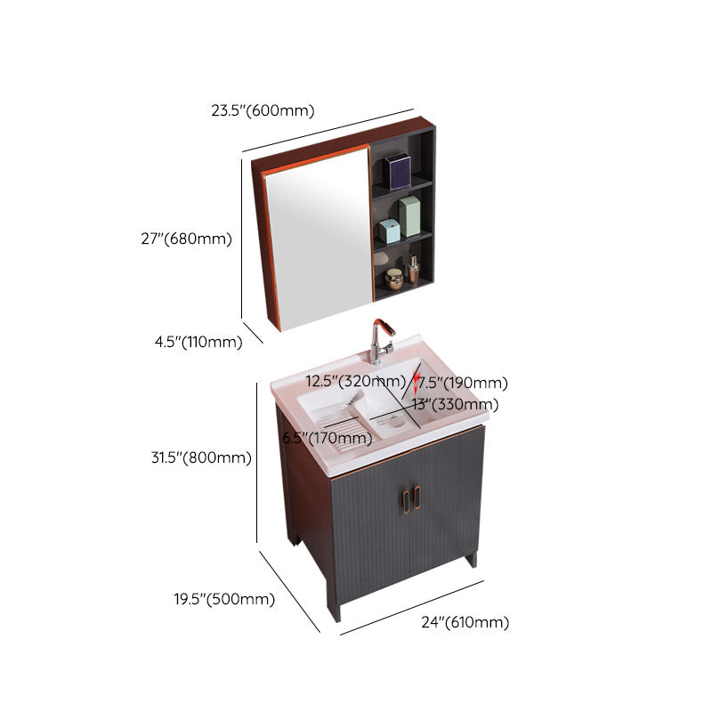 Waterproof Vanity Grey Single Sink Freestanding Mirror Rectangular Bath Vanity with Doors Clearhalo 'Bathroom Remodel & Bathroom Fixtures' 'Bathroom Vanities' 'bathroom_vanities' 'Home Improvement' 'home_improvement' 'home_improvement_bathroom_vanities' 7174608